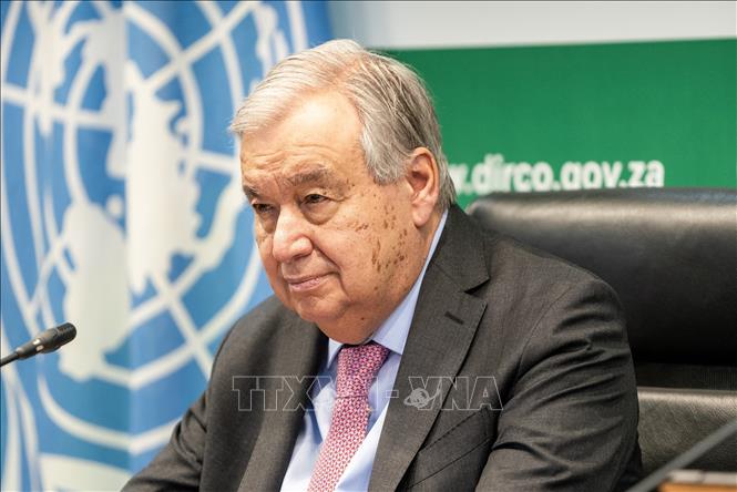 TTK LHQ Antonio Guterres phát biểu tại cuộc họp báo ở Pretoria, Nam Phi. Ảnh: THX/TTXVN