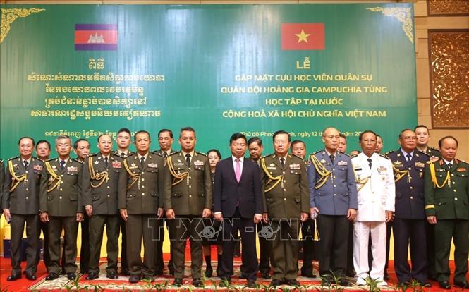 Các đại biểu tham dự chương trình gặp mặt cựu học viên quân sự Quân đội Hoàng gia Campuchia từng học tập tại Việt Nam. Ảnh: Hoàng Minh - PV TTXVN tại Campuchia 