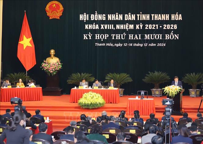 Toàn cảnh phiên chất vấn và trả lời chất vấn tại kỳ họp thứ 24, HĐND tỉnh Thanh Hóa khóa XVIII. Ảnh: Việt Hoàng - TTXVN