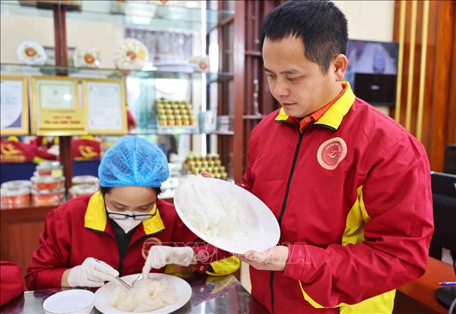 Anh Đinh Văn Thuận kiểm tra sản phẩm từ tổ yến. Ảnh: Minh Đức - TTXVN