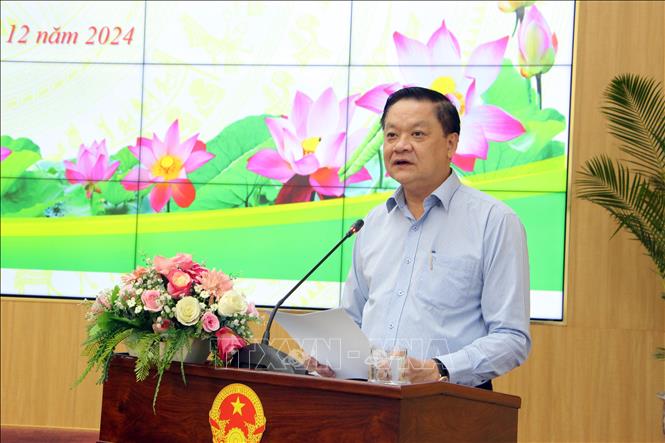 Phó Chủ tịch Ủy ban nhân dân thành phố Cần Thơ Dương Tấn Hiển phát biểu tại hội nghị. Ảnh: Trung Kiên - TTXVN