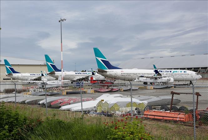 Máy bay Boeing 737-800 tại triển lãm hàng không quốc tế Vancouver ở Richmond, British Columbia, Canada, ngày 29/6/2024. Ảnh: THX/TTXVN