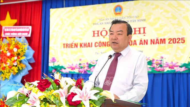 Phó Bí thư Thường trực Tỉnh ủy, Trưởng Đoàn ĐBQH tỉnh Tây Ninh Phạm Hùng Thái phát biểu. Ảnh: Minh Phú – TTXVN