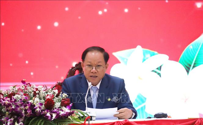 Lao Senior Lieutenant General Khamking Phuilamanyvong speaks at the conference. VNA Photo: Xuân Tú 