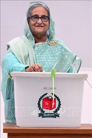 (Tư liệu) Bà Sheikh Hasina tại Dhaka, Bangladesh ngày 7/1/2024. Ảnh: THX/TTXVN