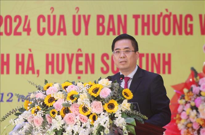 Chủ tịch UBND tỉnh Quảng Ngãi Nguyễn Hoàng Giang phát biểu tại Lễ Công bố. Ảnh: Phạm Cường - TTXVN