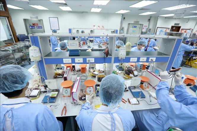 Trong lĩnh vực truyền máu, Viện đã xây dựng được Trung tâm Máu Quốc gia đồng bộ, hoàn chỉnh. Ảnh: Minh Quyết - TTXVN