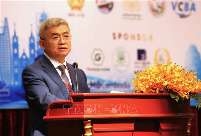 Ông Chea Vuthy, Tổng Thư ký Ủy ban đầu tư Campuchia phát biểu tại diễn đàn. Ảnh: Hoàng Minh- PV TTXVN tại Campuchia 