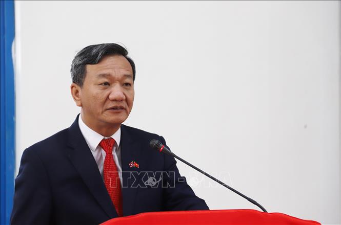 Đại sứ Việt Nam tại Lào Nguyễn Minh Tâm phát biểu tại sự kiện. Ảnh: Xuân Tú - PV TTXVN tại Lào