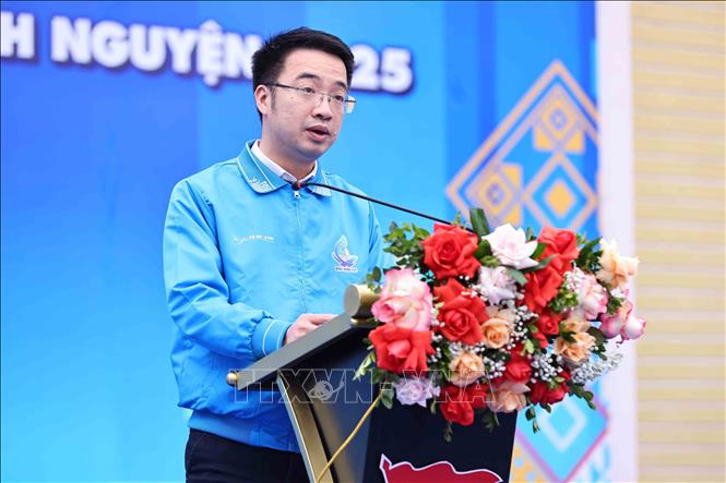 Bí thư Trung ương Đoàn, Chủ tịch Trung ương Hội LHTN Việt Nam Nguyễn Tường Lâm phát biểu. Ảnh: Minh Đức – TTXVN