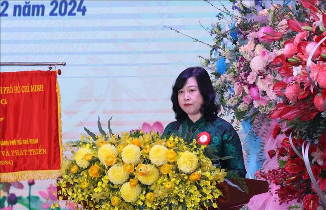 Bộ trưởng Bộ Y tế Đào Hồng Lan phát biểu tại Lễ kỷ niệm 30 năm thành lập Bệnh viện Đại học Y Dược Thành phố Hồ Chí Minh. Ảnh: Đinh Hằng – TTXVN
