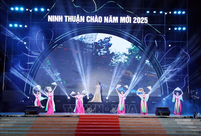 Biểu diễn nghệ thuật chào đón Năm mới 2025. Ảnh: Công Thử - TTXVN