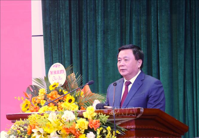 Ủy viên Bộ Chính trị, Giám đốc Học viện Chính trị Quốc gia Hồ Chí Minh, Chủ tịch Hội đồng Lý luận Trung ương Nguyễn Xuân Thắng phát biểu tại chương trình. Ảnh: Thanh Thương- TTXVN