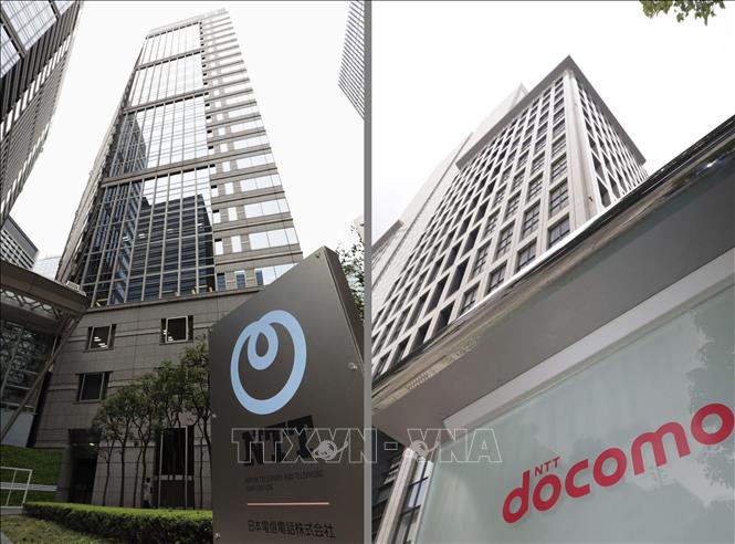 Toà nhà trụ sở của các công ty công nghệ Nippon Telegraph, Telephone Corp.  và NTT Docomo Inc. tại Tokyo, Nhật Bản. Ảnh: Kyodo/TTXVN