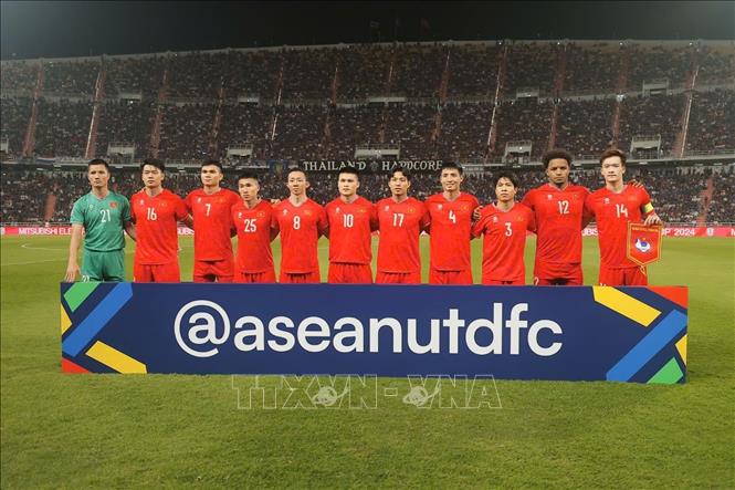 Đội hình xuất phát của đội tuyển Việt Nam. Ảnh: Minh Quyết – PV TTXVN từ Thái Lan
