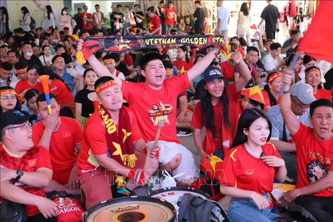 Vietnamese fans in Ho Chi Minh City cheer for the national team. VNA Photo