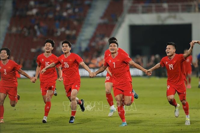 Vietnamese players rejoice after winning the ASEAN Cup championship. VNA Photo