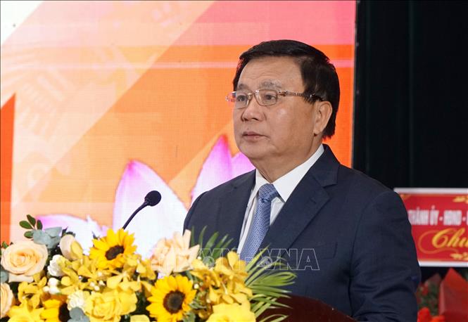 Giáo sư, Tiến sỹ Nguyễn Xuân Thắng, Ủy viên Bộ Chính trị, Giám đốc Học viện Chính trị quốc gia Hồ Chí Minh, Chủ tịch Hội đồng Lý luận Trung ương phát biểu tại buổi lễ. Ảnh: Quốc Dũng - TTXVN