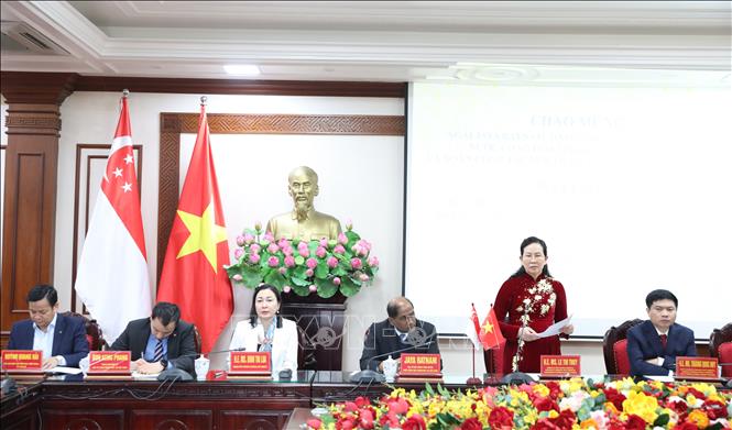 Bí thư Tỉnh ủy Hà Nam Lê Thị Thủy phát biểu tại buổi làm việc. Ảnh: Thanh Tuấn - TTXVN