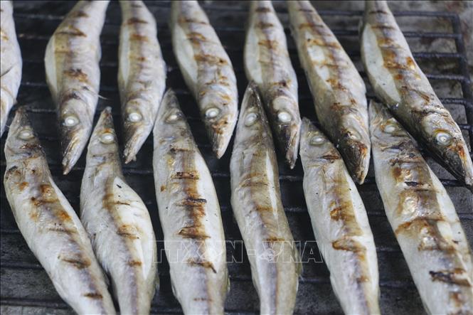 Những ngày cuối năm, các cơ sở nướng cá thu ở phường Nghi Thủy và Nghi Hải (Thành phố Vinh) cũng đỏ lửa suốt ngày đêm. Ảnh: Bích Huệ - TTXVN
