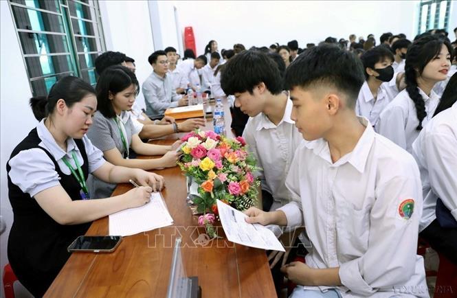 Học sinh, sinh viên được trực tiếp tư vấn lựa chọn ngành nghề tại Hội nghị tư vấn tuyển sinh, hướng nghiệp và giải quyết việc làm cho học sinh, sinh viên tỉnh Hà Nam ngày 7/6/2024. Ảnh: Đại Nghĩa – TTXVN