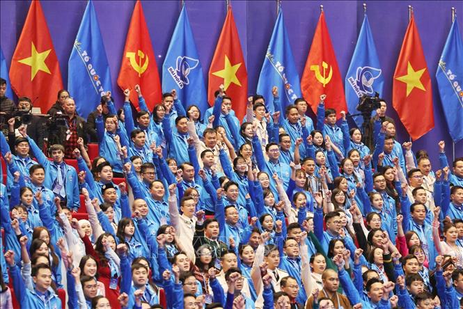 Các đại biểu thanh niên dự Đại hội đại biểu toàn quốc Hội Liên hiệp Thanh niên Việt Nam khóa IX, nhiệm kỳ 2024 - 2029 diễn ra tại Hà Nội sáng 18/12/2024. Ảnh: Thống Nhất – TTXVN