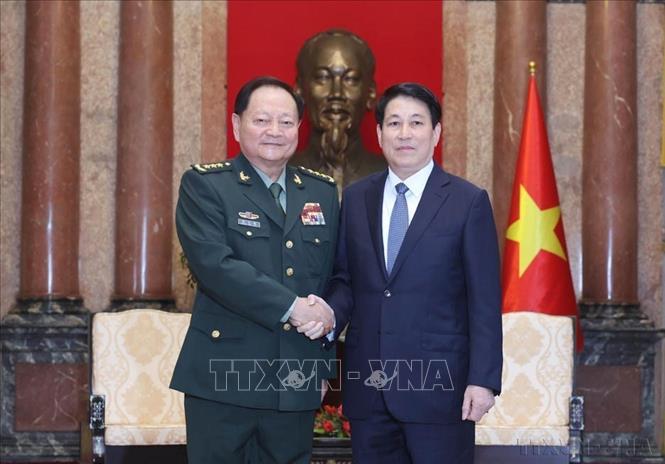 Chiều 25/10/2024, tại Phủ Chủ tịch, Chủ tịch nước Lương Cường tiếp Thượng tướng Trương Hựu Hiệp, Ủy viên Bộ Chính trị, Phó Chủ tịch Quân ủy Trung ương Trung Quốc. Ảnh: Lâm Khánh - TTXVN