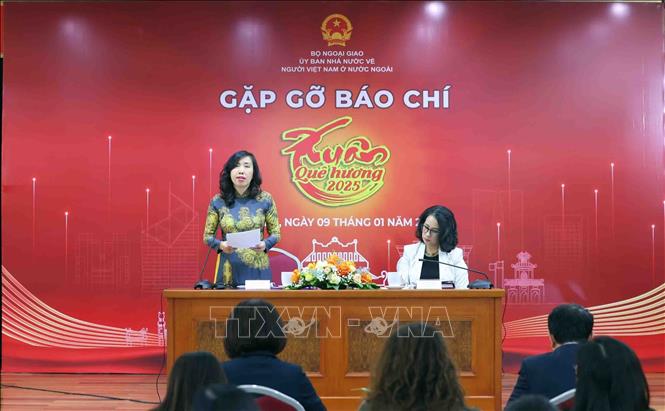 Thứ trưởng Bộ Ngoại giao, Chủ nhiệm Uỷ ban Nhà nước về người Việt Nam ở nước ngoài Lê Thị Thu Hằng trả lời câu hỏi của các cơ quan báo chí trong nước và quốc tế. Ảnh: Phạm Kiên - TTXVN