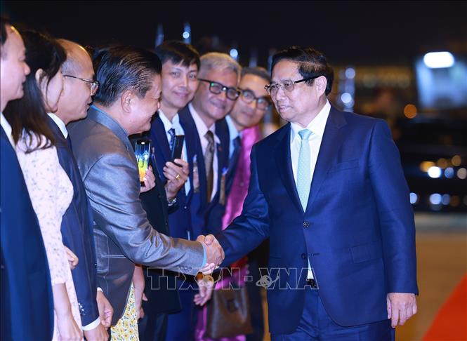 Lễ tiễn Thủ tướng Phạm Minh Chính rời Vientiane, kết thúc chuyến thăm Lào và đồng chủ trì Kỳ họp lần thứ 47 Ủy ban liên Chính phủ Việt Nam - Lào. Ảnh: Dương Giang-TTXVN
