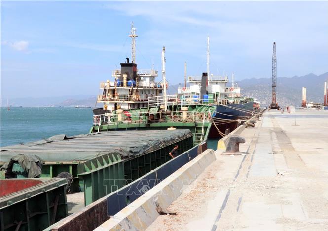 Cảng Quốc tế Trung Nam Cà Ná đón tàu trọng tải lớn cập cảng trung chuyển hàng hóa. Ảnh: Công Thử - TTXVN