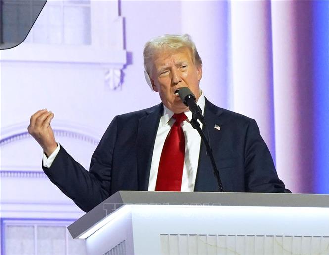(Tư liệu) Ông Donald Trump phát biểu tại Milwaukee, Wisconsin, Mỹ, ngày 18/7/2024. Ảnh: Kyodo/TTXVN
