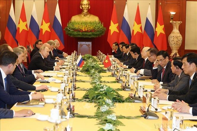 Chiều 20/6/2024, tại Trụ sở Trung ương Đảng, Tổng Bí thư Nguyễn Phú Trọng hội đàm với Tổng thống Liên bang Nga Vladimir Putin thăm cấp Nhà nước tới Việt Nam. Ảnh: Trí Dũng – TTXVN