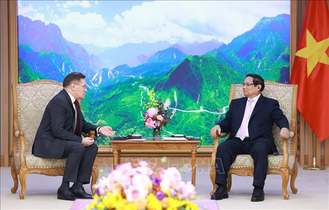 Thủ tướng Phạm Minh Chính tiếp ông Alexey Likhachev, Tổng Giám đốc Tập đoàn Năng lượng Nguyên tử Quốc gia Liên bang Nga (Rosatom). Ảnh: Dương Giang-TTXVN 