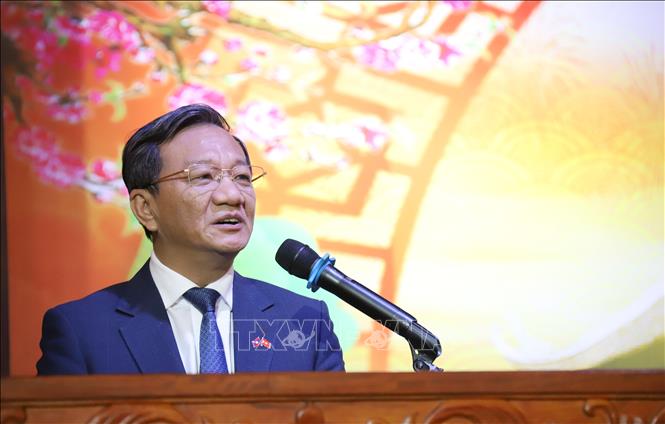 Đại sứ Việt Nam tại Lào Nguyễn Minh Tâm phát biểu. Ảnh: Xuân Tú - PV TTXVN tại Lào