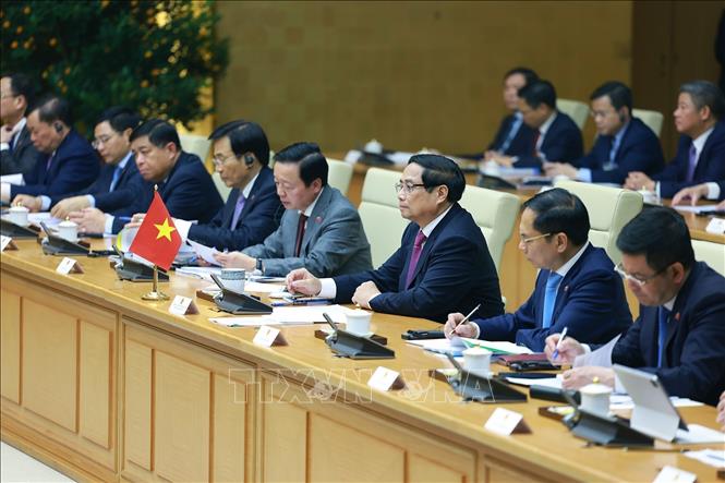 The Vietnamese delegation at the talks. VNA Photo: Dương Giang 