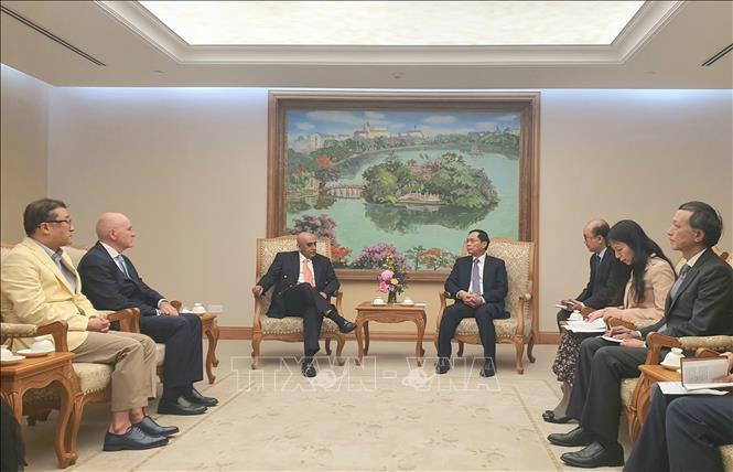 Deputy Prime Minister and Minister of Foreign Affairs Bui Thanh Son receives Makara Capital's CEO Ali Ijaz Ahmad. VNA Photo: Chu Thanh Vân 