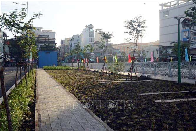 Cây xanh được trồng dọc 2 bên bờ kênh Hàng Bàng. Ảnh: Tiến Lực - TTXVN