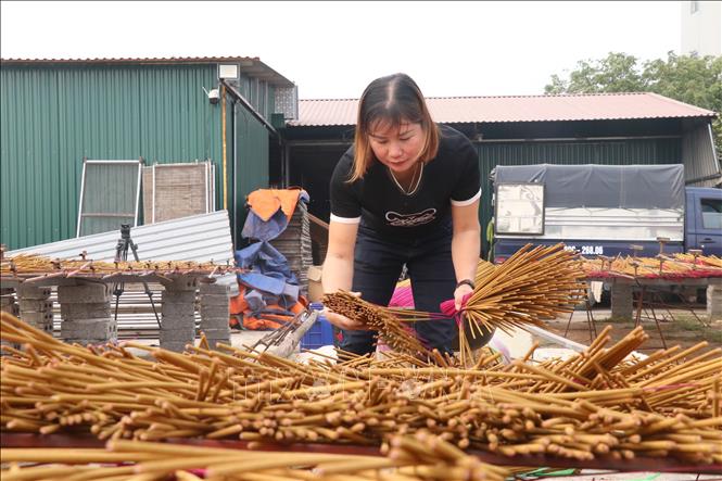 Hương xạ thôn Cao được phơi dưới nắng tự nhiên sẽ thơm hơn so với sấy khô bằng nhiệt. Ảnh Mạnh Khánh-TTXVN