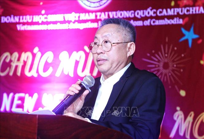 Thầy Chhun Hok - Phó Hiệu trưởng RUPP phát biểu tại chương trình. Ảnh: Quang Anh – PV TTXVN tại Campuchia.