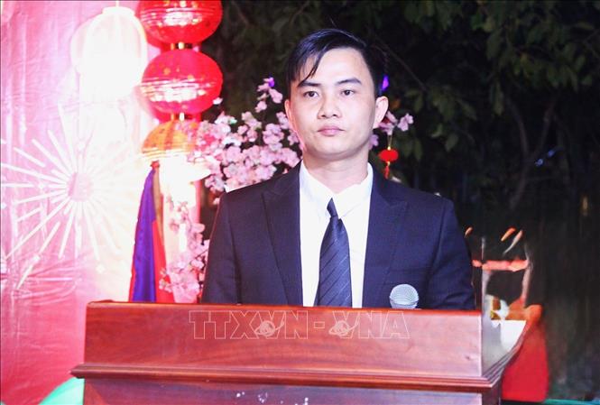 Trưởng đoàn lưu học sinh Việt Nam tại Campuchia Lâm Tuấn Vũ phát biểu tại chương trình. Ảnh: Quang Anh – PV TTXVN tại Campuchia.  