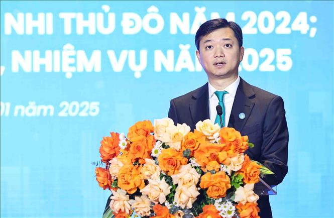 Bí thưTrung ương Đoàn, Chủ tịch Trung ương Hội Sinh viên Việt Nam Nguyễn Minh Triết phát biểu. Ảnh: Minh Đức – TTXVN