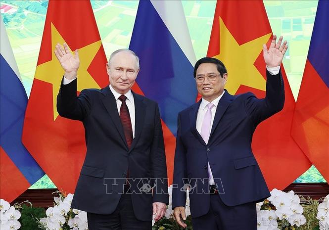 Thủ tướng Phạm Minh Chính hội kiến Tổng thống Liên bang Nga Vladimir Putin thăm cấp Nhà nước tới Việt Nam (20/6/2024). Ảnh: Dương Giang – TTXVN