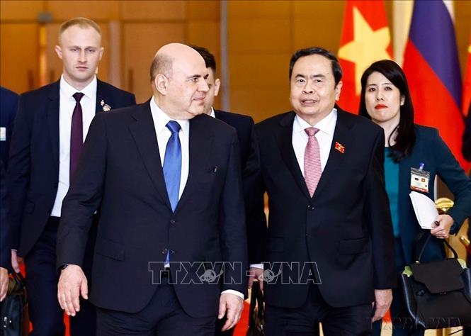 Chiều 14/1/2025, tại Nhà Quốc hội, Chủ tịch Quốc hội Trần Thanh Mẫn hội kiến Thủ tướng Liên bang Nga Mikhail Vladimirovich Mishustin thăm chính thức Việt Nam. Ảnh: Doãn Tấn – TTXVN