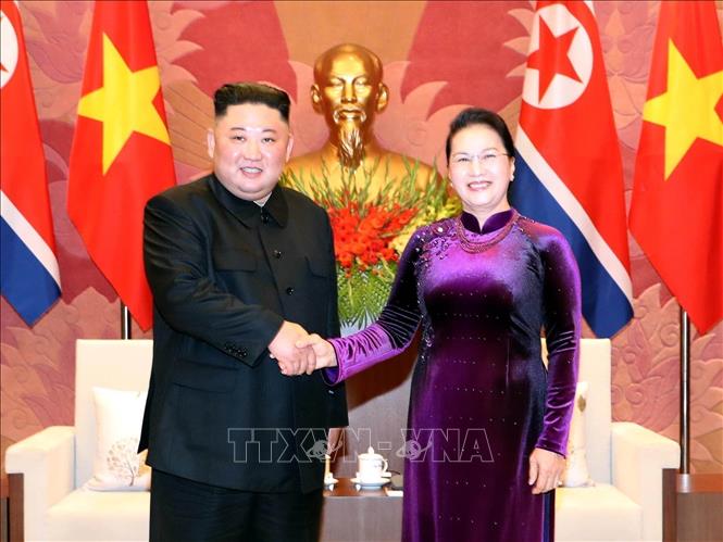 Chủ tịch Quốc hội Nguyễn Thị Kim Ngân hội kiến đồng chí Kim Jong-un, Chủ tịch Đảng Lao động Triều Tiên, Chủ tịch Ủy ban Quốc vụ nước CHDCND Triều Tiên thăm hữu nghị chính thức Việt Nam (Hà Nội, 1/3/2019). Ảnh: Trọng Đức - TTXVN