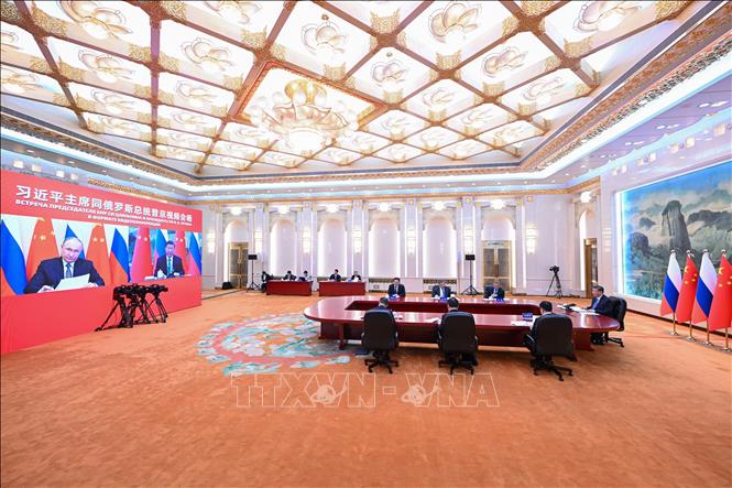 Chủ tịch Trung Quốc Tập Cận Bình tại cuộc hội đàm trực tuyến với Tổng thống Nga Vladimir Putin ngày 21/1/2025. Ảnh: THX/TTXVN