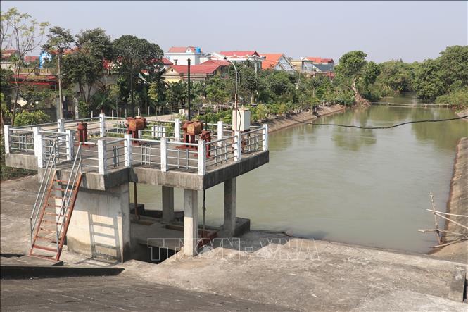 Mở cống tại xã Hồng Bạch, huyện Đông Hưng (Thái Bình) để dẫn nước cho diện tích lúa Xuân 2025. Ảnh: Vũ Quang – TTXVN