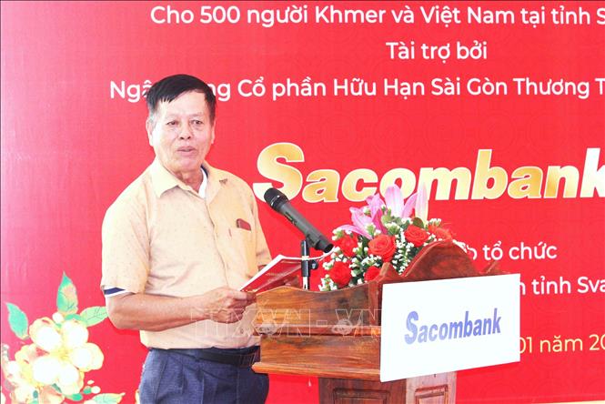Ông Kim Khen, Chủ tịch KVA chi nhánh tỉnh Svay Rieng, phát biểu tại sự kiện. Ảnh: Hoàng Minh - PV TTXVN tại Campuchia 