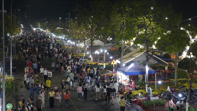 Chợ hoa Xuân Ất Tỵ 2025 tại thành phố Tây Ninh thu hút hàng nghìn người dân và du khách đến tham quan, mua sắm. Ảnh: Minh Phú – TTXVN
