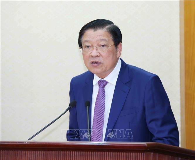 Đồng chí Phan Đình Trạc, Uỷ viên Bộ Chính trị, Bí thư Trung ương Đảng, Trưởng Ban Nội chính Trung ương phát biểu tại hội nghị. Ảnh: Phương Hoa - TTXVN