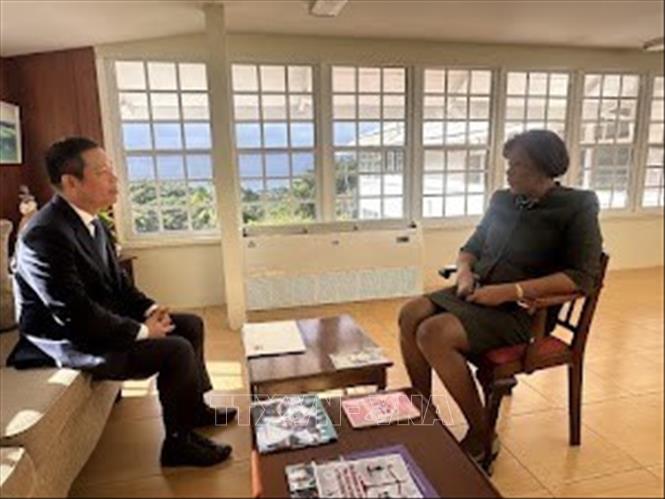 Toàn quyền Saint Vincent và Grenadines, bà Dame Susan Dougan tiếp Đại sứ Vũ Trung Mỹ. Ảnh: ĐSQ cung cấp/TTXVN phát